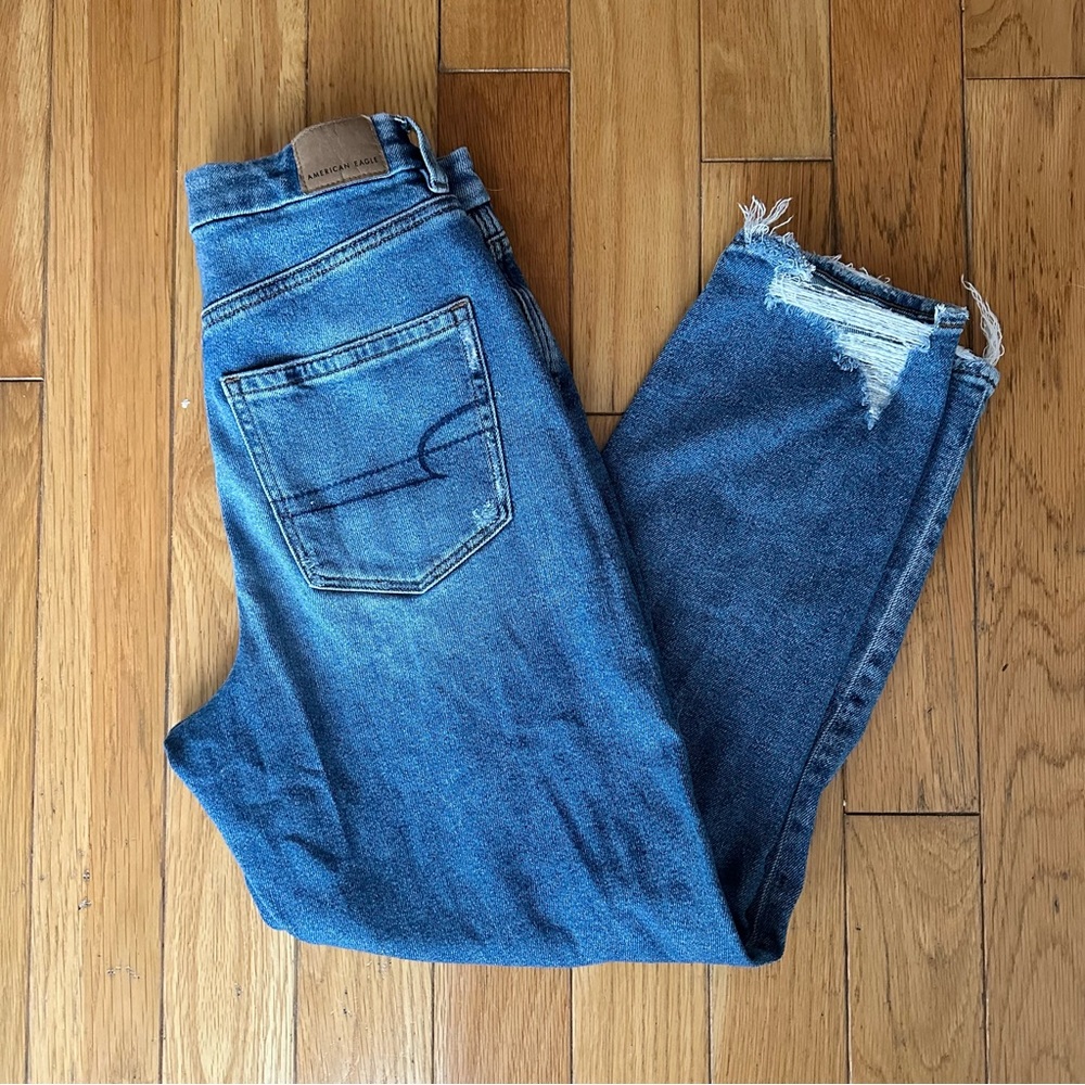 American Eagle Distressed Dark Wash Mom Jeans